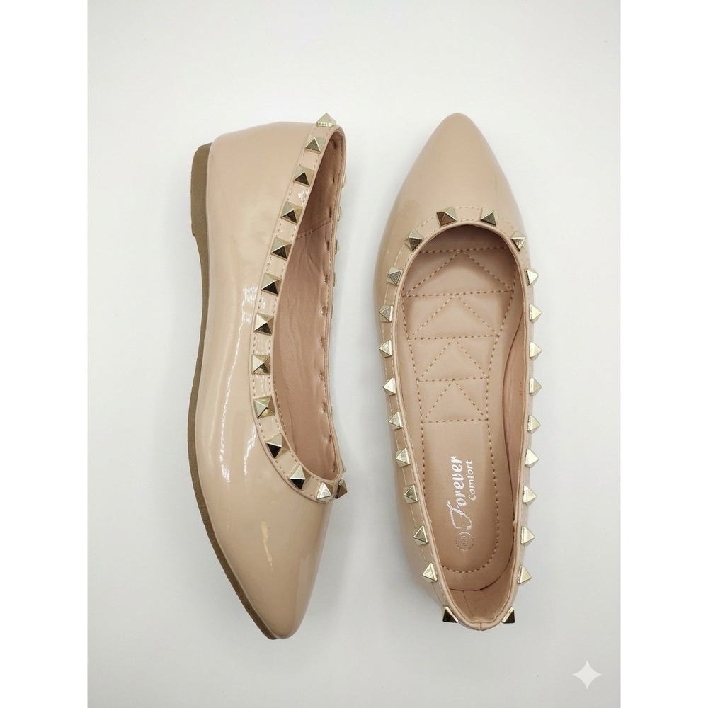 Forever Comfort Nude Patent Studded Pointed Toe Ballet Flats Mens 8